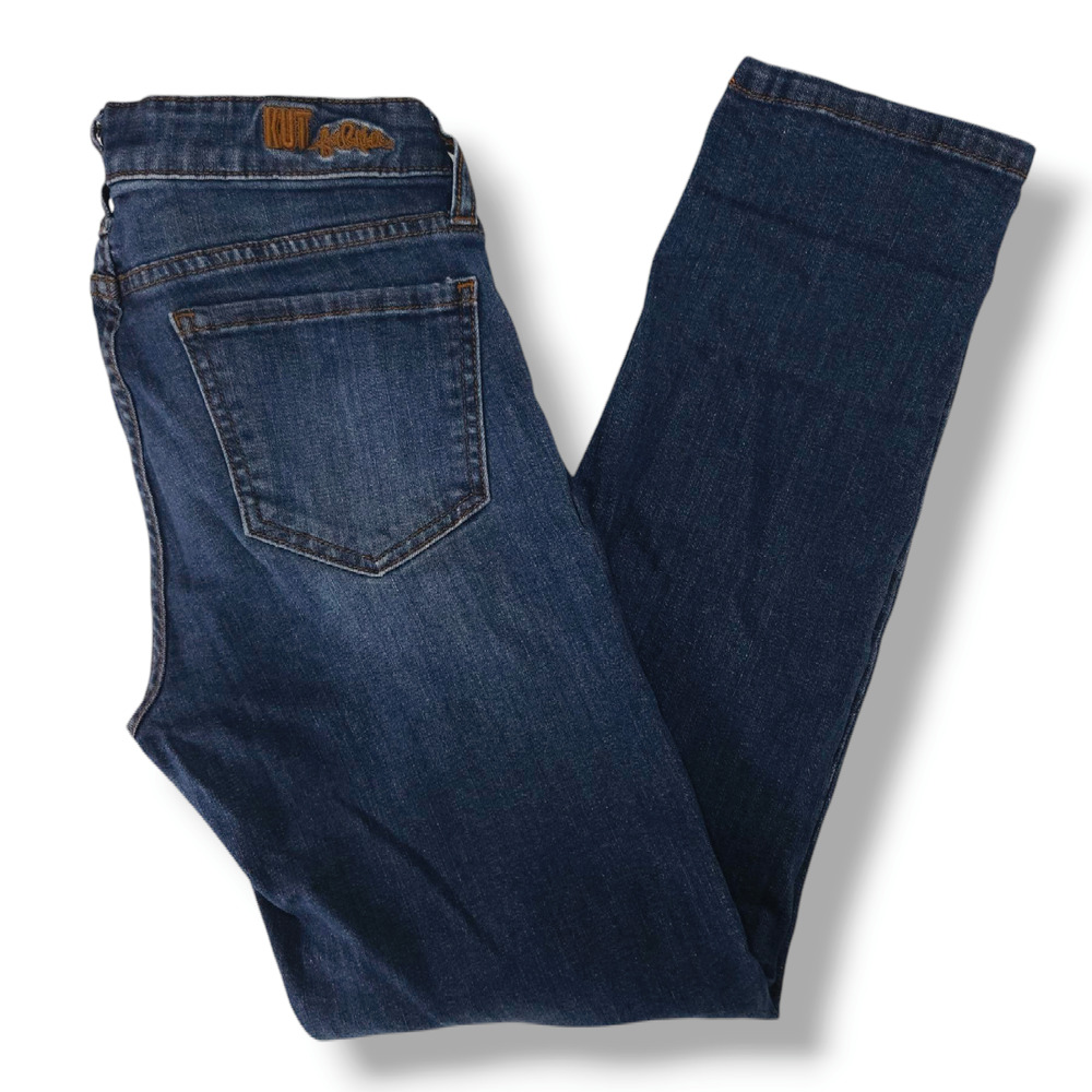 EUC Kut from the Kloth Mid-Rise Straight Leg Jeans Sz 4 [27]x28 Dark Indigo Blue